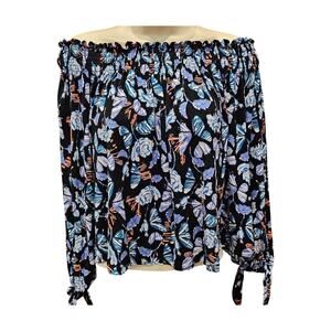 Free People Lexington Off-the-Shoulder Top Small  boho oversized EUC colorful